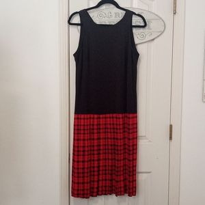 Pleated Black and Red Plaid Dress